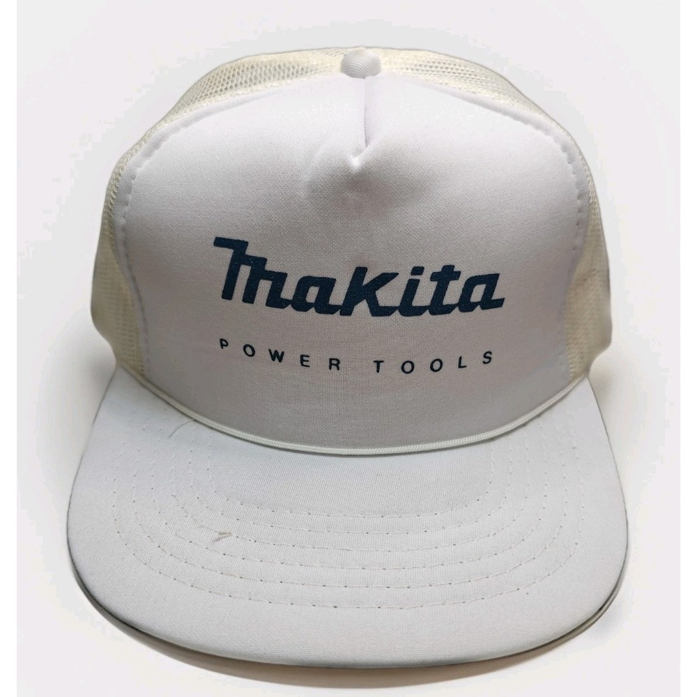 Vintage Trucker Hat Cap Makita‎ Tools Snapback Padded Mesh White Rope Clean!